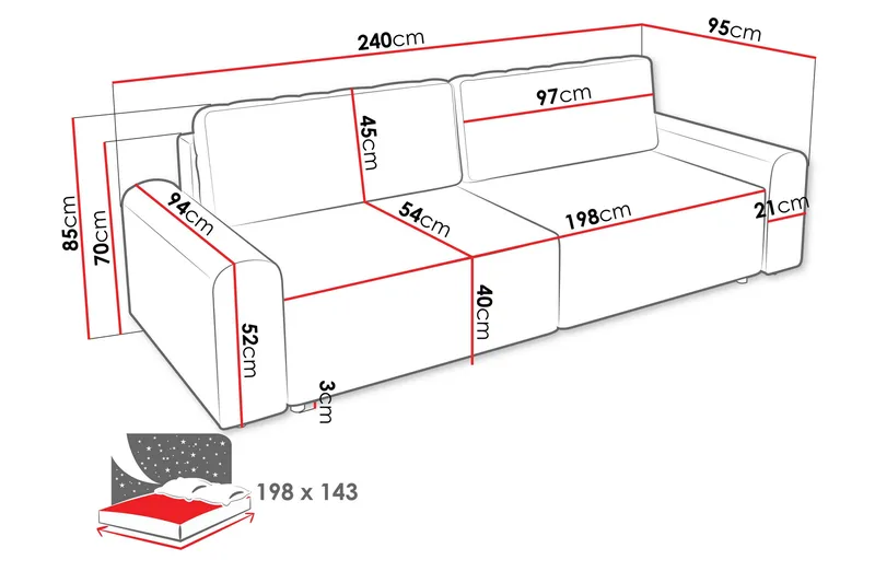 Bella Sovesofa 3-personers i Plys - Grå - Møbler - Sofaer - Sovesofaer