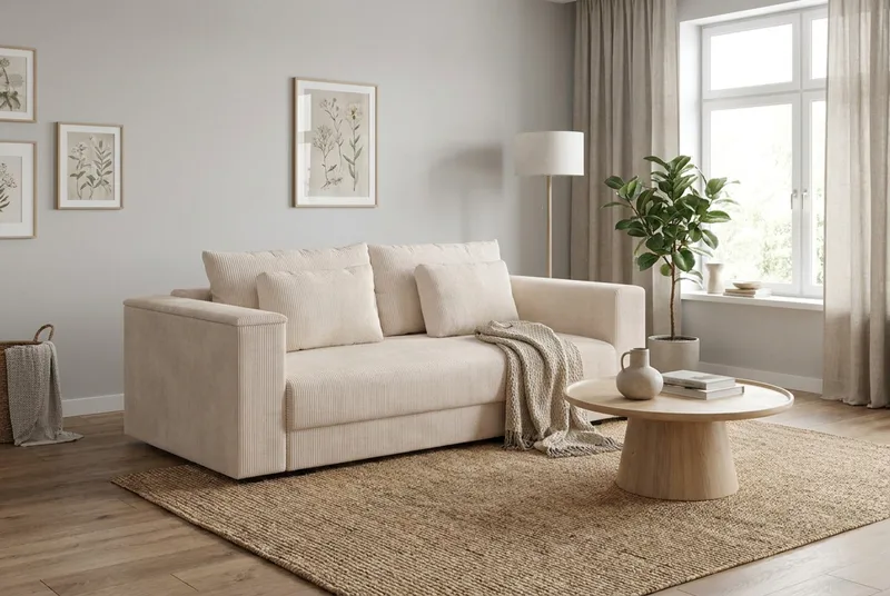 Bergen Ekstra dyb 3-personers sovesofa med topmadras i polyetherskum og vaskbart betræk - Beige - Møbler - Sofaer - Sovesofaer - 3 personers sovesofa