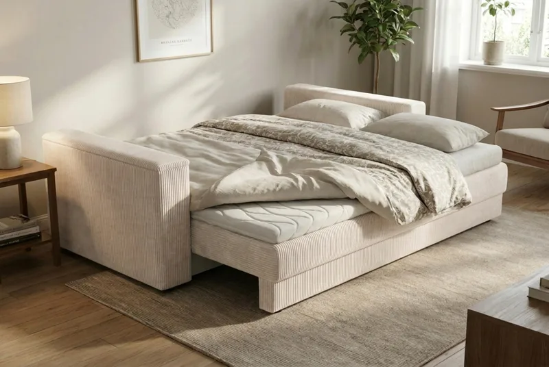Bergen Ekstra dyb 3-personers sovesofa med topmadras i polyetherskum og vaskbart betræk - Beige - Møbler - Sofaer - Sovesofaer - 3 personers sovesofa