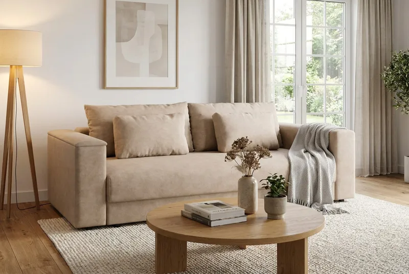 Bergen Ekstra dyb 3-personers sovesofa med topmadras i polyetherskum og vaskbart betræk - Brunt stof - Møbler - Sofaer - Sovesofaer - 3 personers sovesofa