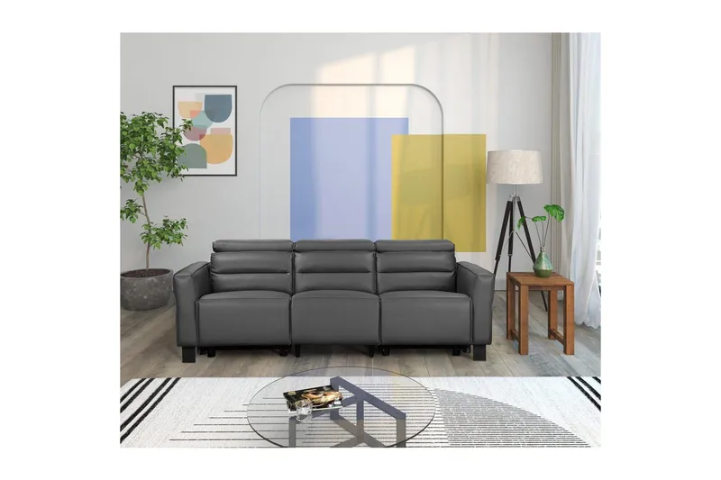 Carpari Dyb 3-personers Biosofa 224 cm med Recliner i Kunstlæder - Antracit - Møbler - Sofaer - Recliner sofaer