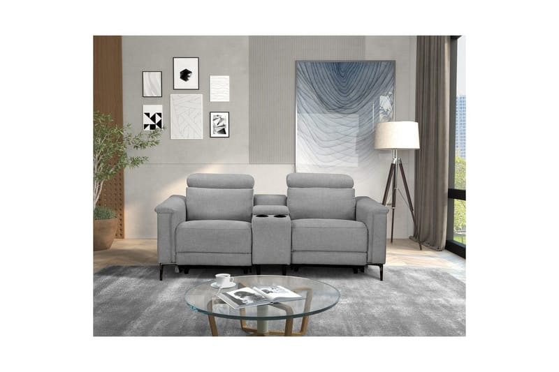 Lund 2-personers Reclinersofa 194 cm med Opbevaring i Manchesterstof - Grå - Møbler - Sofaer - Recliner sofaer - 2 personers biografsofa & reclinersofa