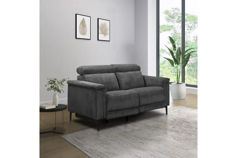 Lund 2-personers Rektangulær Reclinersofa med Nakkestøtte i Stof med Grå Udseende - Grå - Møbler - Sofaer - Recliner sofaer - 2 personers biografsofa & reclinersofa