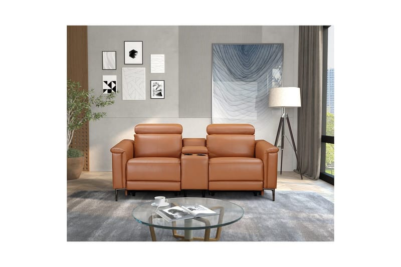 Lund 2-personers Reclinersofa med Opbevaring i Kunstlæder - Brun - Møbler - Sofaer - Recliner sofaer - 2 personers biografsofa & reclinersofa