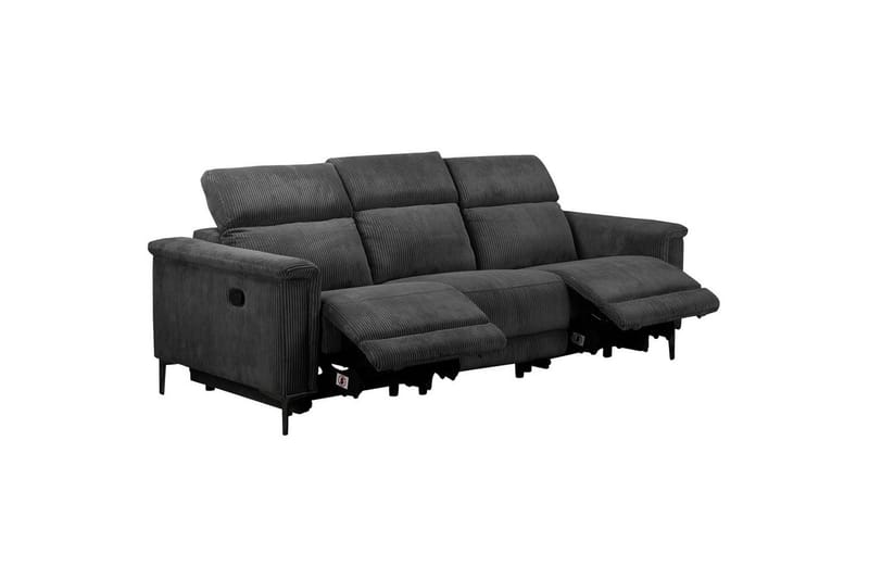 Lund 3-personers Rektangulær Biografsofa med Recliner 222 cm i Fløjlskord - Grå - Møbler - Sofaer - Recliner sofaer - 3 personers biograsofa & reclinersofa
