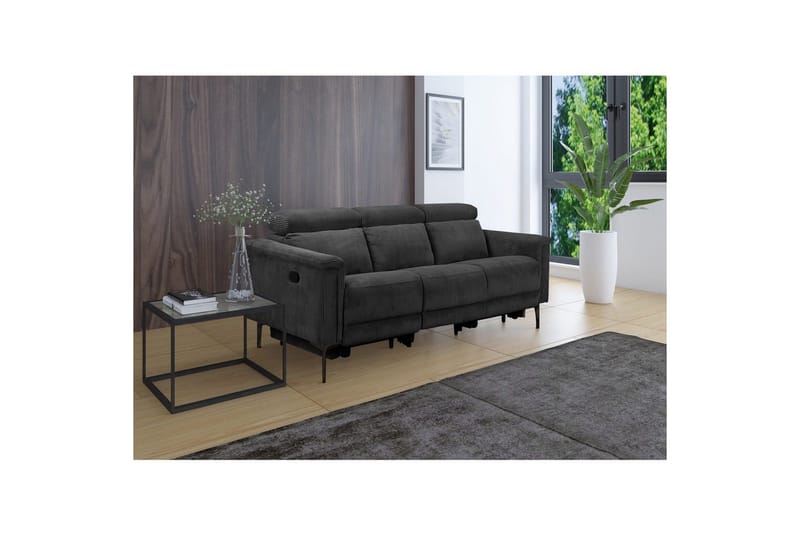 Lund 3-personers Rektangulær Biografsofa med Recliner 222 cm i Fløjlskord - Grå - Møbler - Sofaer - Recliner sofaer - 3 personers biograsofa & reclinersofa