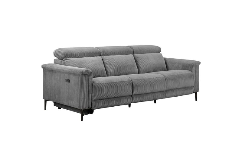 Lund 3-personers Rektangulær Biografsofa med Recliner 222 cm i Fløjlskord - Grå - Møbler - Sofaer - Recliner sofaer - 3 personers biograsofa & reclinersofa