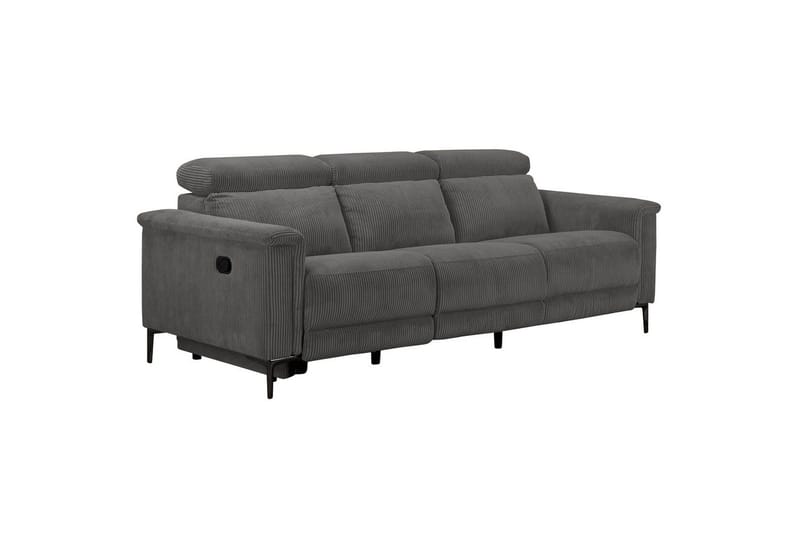 Lund 3-personers Rektangulær Biografsofa med Recliner 222 cm i Fløjlskord - Grå - Møbler - Sofaer - Recliner sofaer - 3 personers biograsofa & reclinersofa