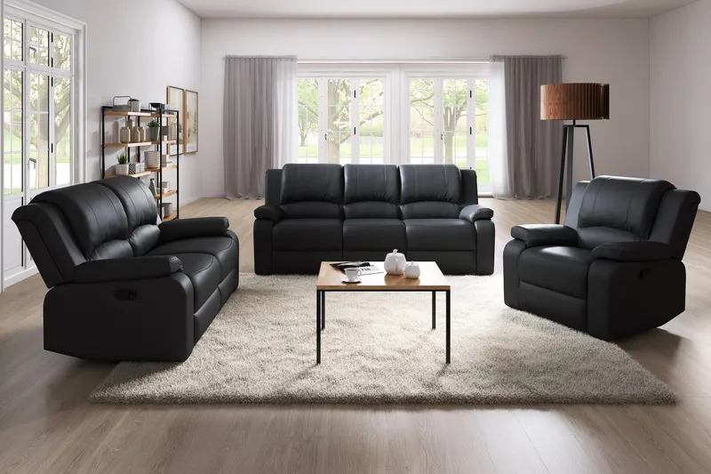 Norbo Lille Recliner Sofa 2-personers Kunstlæder - Fällbar sofa - Biografsofa - Sort - Møbler - Sofaer - Recliner sofaer - 2 personers biografsofa & reclinersofa