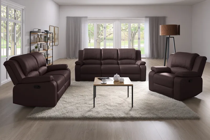 Norbo Lille Recliner Sofa 2-personers Kunstlæder - Fällbar sofa - Biografsofa - Brun - Møbler - Sofaer - Recliner sofaer - 2 personers biografsofa & reclinersofa