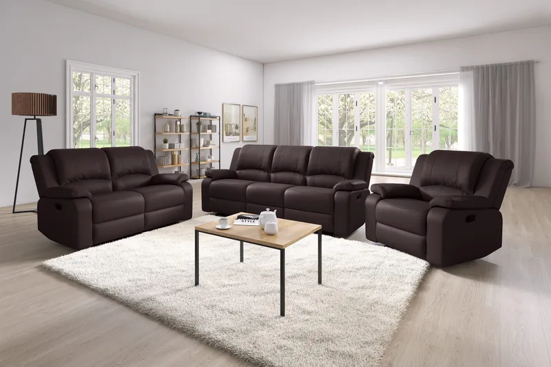 Norbo Lille Recliner Sofa 2-personers Kunstlæder - Fällbar sofa - Biografsofa - Brun - Møbler - Sofaer - Recliner sofaer - 2 personers biografsofa & reclinersofa