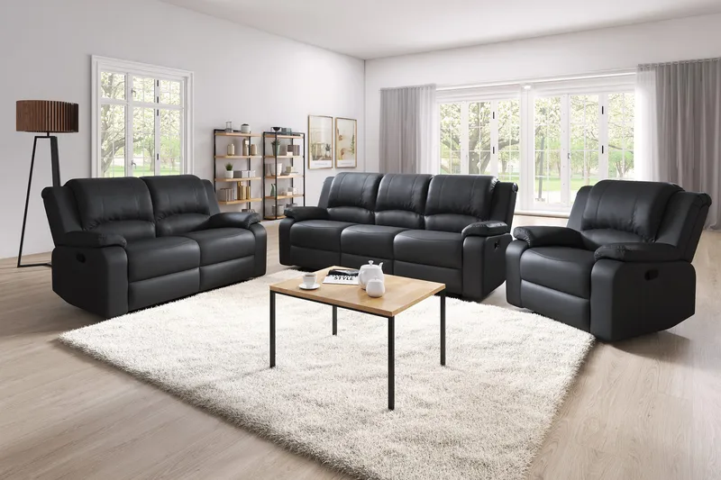 Norbo Lille Recliner Sofa 2-personers Kunstlæder - Fällbar sofa - Biografsofa - Sort - Møbler - Sofaer - Recliner sofaer - 2 personers biografsofa & reclinersofa