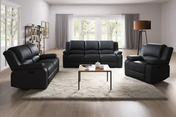 Norbo Skøn Recliner Sofa 3-personers Kunstlæder - Fällbar sofa - Biografsofa - Sort - Møbler - Sofaer - Recliner sofaer