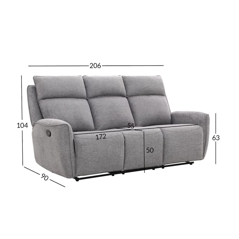 Reclinersofa Östvik 3-personers med manuel mekanisme - grå - Møbler - Sofaer - Recliner sofaer - 3 personers biograsofa & reclinersofa