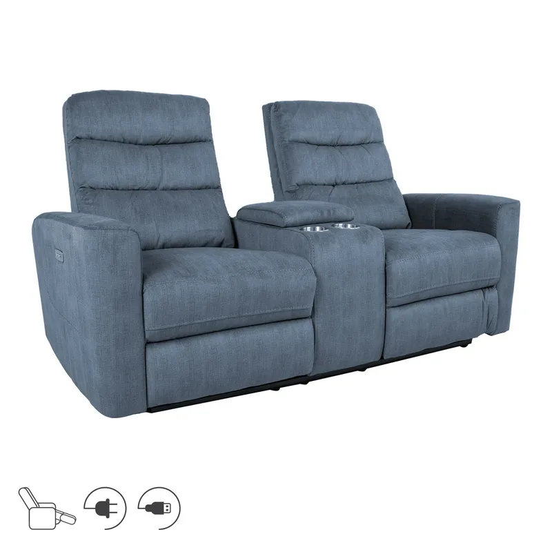 Reclinersofa Darvi 2-personers med elektrisk mekanisme, blå