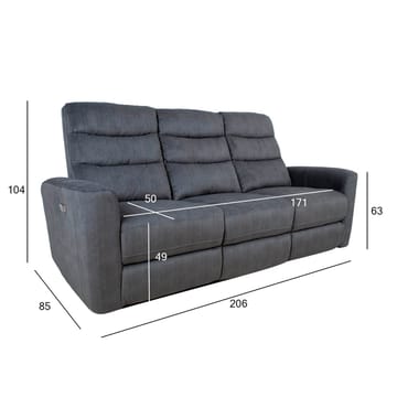 Reclinersofa Darvi 3-personers med elektrisk mekanisme - Grå velour - Møbler - Sofaer - Recliner sofaer - 3 personers biograsofa & reclinersofa