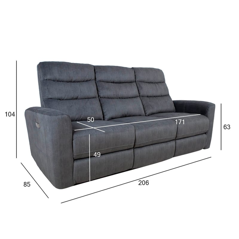 Reclinersofa Darvi 3-personers med elektrisk mekanisme - Grå velour - Møbler - Sofaer - Recliner sofaer - 3 personers biograsofa & reclinersofa