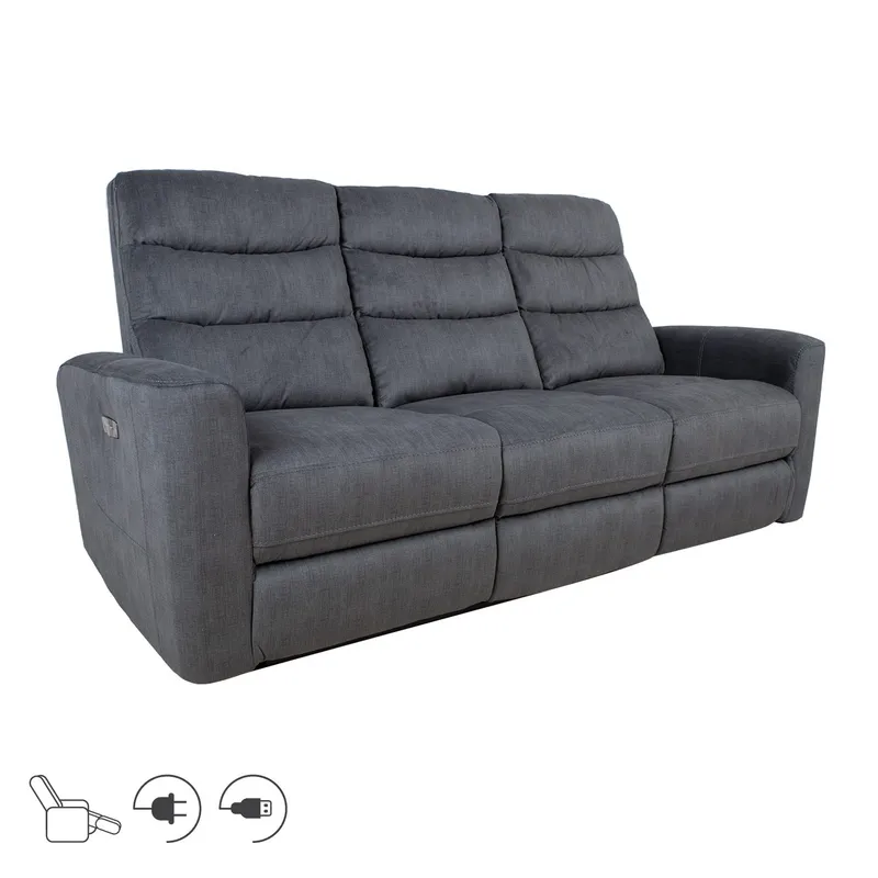Reclinersofa Darvi 3-personers med elektrisk mekanisme, Grå velour