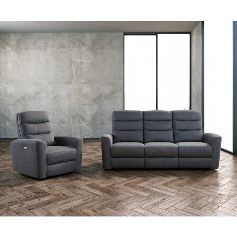 Reclinersofa Darvi 3-personers med elektrisk mekanisme - Grå velour - Møbler - Sofaer - Recliner sofaer - 3 personers biograsofa & reclinersofa