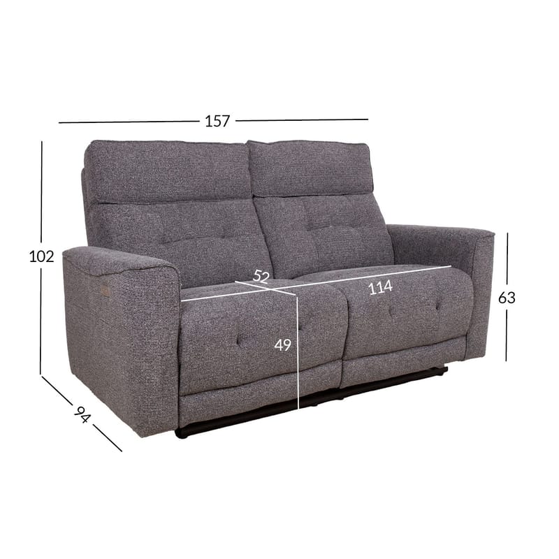 Reclinersofa Glendor 2-personers med elektrisk mekanisme - Grå - Møbler - Sofaer - Recliner sofaer - 2 personers biografsofa & reclinersofa