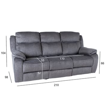 Reclinersofa Iskmar 3-personers med manuel mekanisme - Grå - Møbler - Sofaer - Recliner sofaer - 3 personers biograsofa & reclinersofa