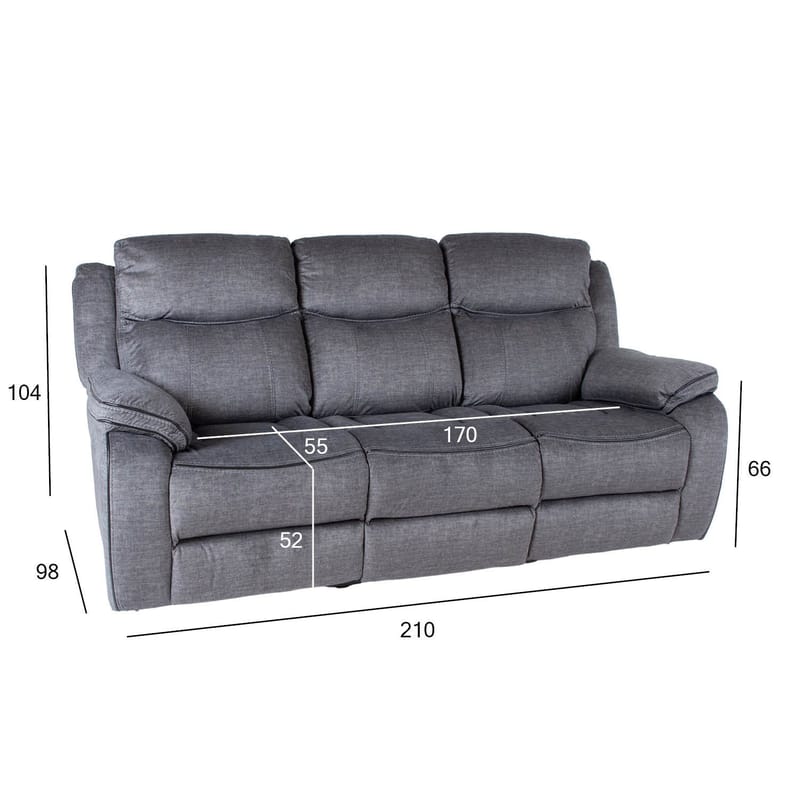 Reclinersofa Iskmar 3-personers med manuel mekanisme - Grå - Møbler - Sofaer - Recliner sofaer - 3 personers biograsofa & reclinersofa