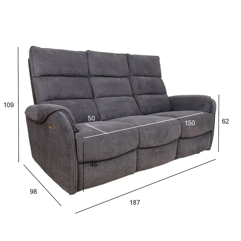 Reclinersofa Mörvik 3-personers med elektrisk mekanisme - blågrå - Møbler - Sofaer - Recliner sofaer - 3 personers biograsofa & reclinersofa