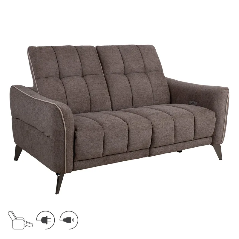 Reclinersofa Nordan 2-personers elektrisk, lysebrun med beige piping