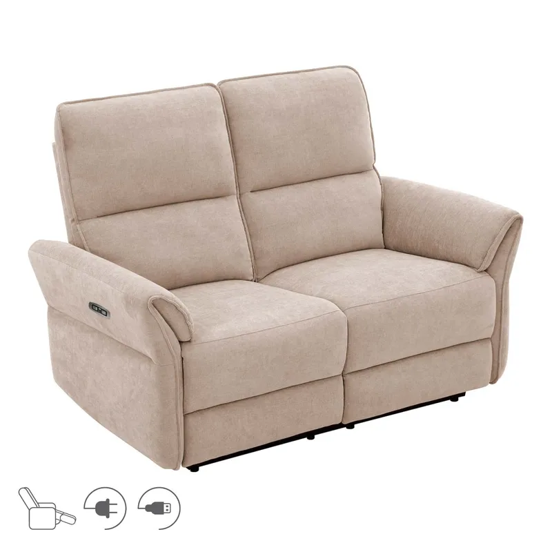Reclinersofa Ravdal 2-personers med elektrisk mekanisme, lysebrun