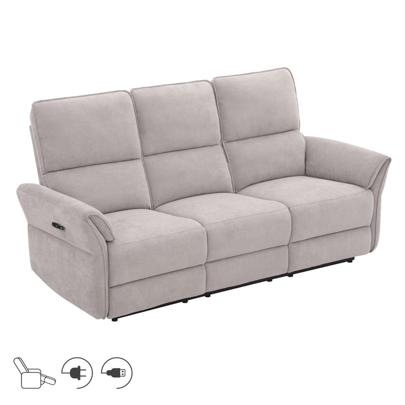 Reclinersofa Ravdal 3-personers med elektrisk mekanisme, grå