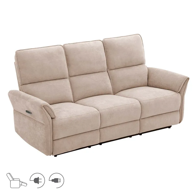 Reclinersofa Ravdal 3-personers med elektrisk mekanisme, lysebrun
