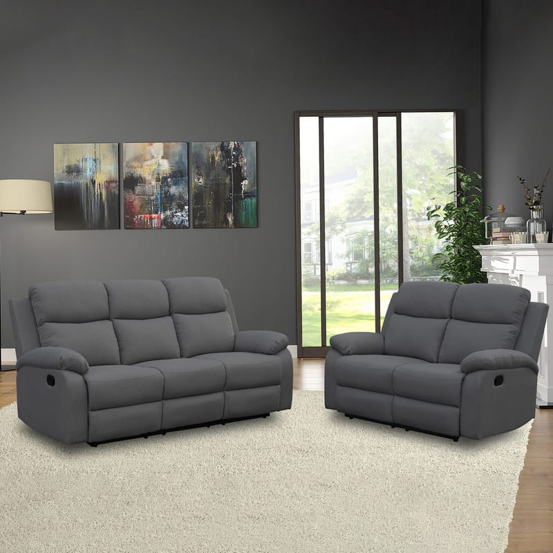 Reclinersofa Toviny 3-personers med manuel mekanisme - mørkegrå - Møbler - Sofaer - Recliner sofaer - 3 personers biograsofa & reclinersofa