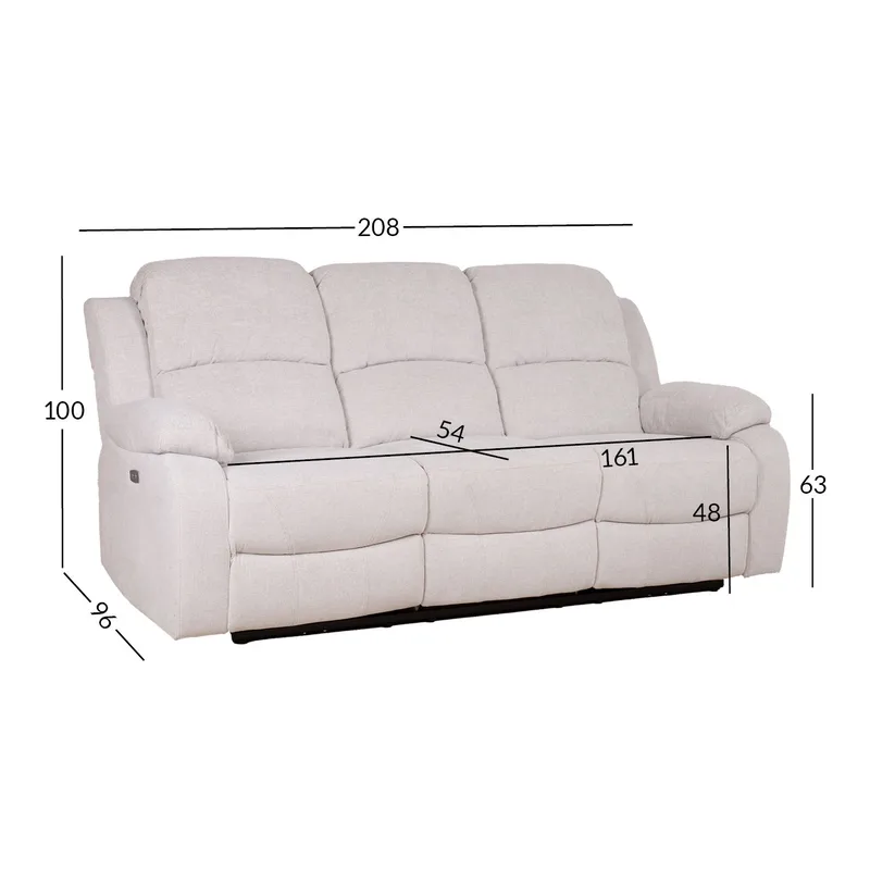 Reclinersofa Tränor 3-personers med elektrisk mekanisme - naturhvid - Møbler - Sofaer - Recliner sofaer - 3 personers biograsofa & reclinersofa