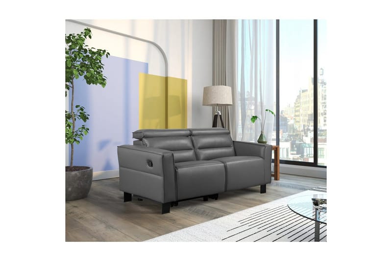 Reclinersofa uden hjørne Loft24 2-personers sofa Loft24 Carpari med manuelt opklappeligt fodstøtte Grå Kunstlæder - Møbler - Sofaer - Recliner sofaer - 2 personers biografsofa & reclinersofa