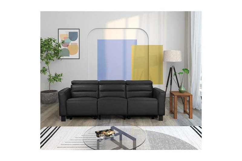 Reclinersofa uden hjørne Loft24 3-personers sofa Loft24 Carpari med 2 elektriske reclinere Sort Kunstlæder - Møbler - Sofaer - Recliner sofaer