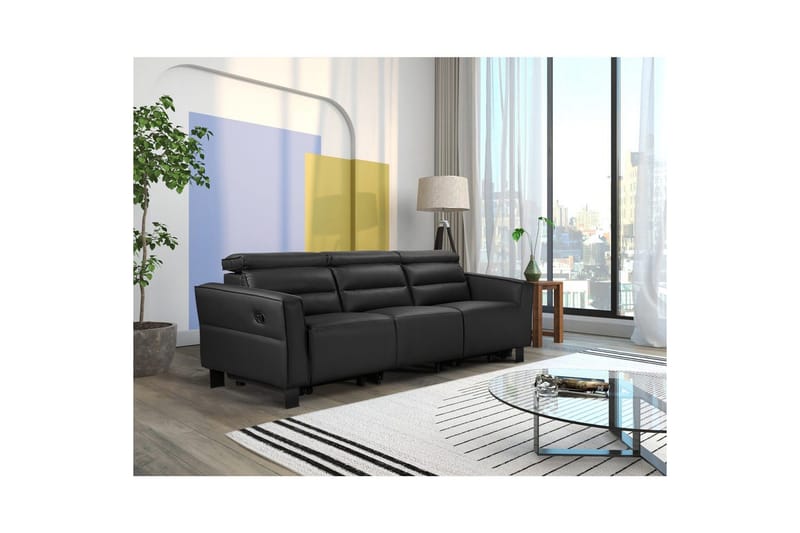 Reclinersofa uden hj ørne Loft24 3-personers sofa Loft24 Carpari med 2 manuelle opklappelige fodstøtter Sort Belfast-stof - Møbler - Sofaer - Recliner sofaer - 3 personers biograsofa & reclinersofa