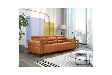 Reclinersofa uden hjørne Loft24 3-personers sofa Loft24 Carpari med 2 elektriske reclinere Brun Kunstlæder - Møbler - Sofaer - Recliner sofaer