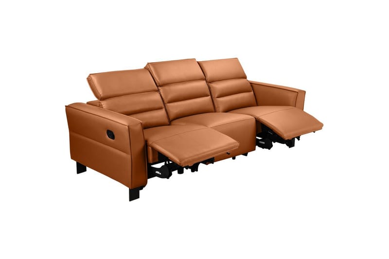 Reclinersofa uden hjørne Loft24 3-personers sofa Loft24 Carpari med 2 manuelle opklappelige fodstøtter Brun Kunstlæder - Møbler - Sofaer - Recliner sofaer