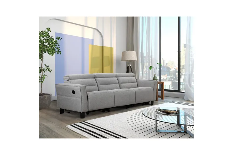 Reclinersofa uden hjørne Loft24 3-personers sofa Loft24 Carpari med 2 manuelle opklappelige fodstøtter Grå1 Belfast-stof - Møbler - Sofaer - Recliner sofaer - 3 personers biograsofa & reclinersofa