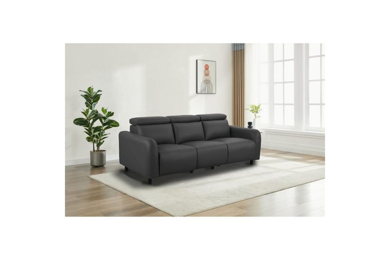 Reclinersofa uden hjørne Loft24 3-personers sofa Loft24 Skaane med 2 manuelle reclinere Grå Kunstlæder - Møbler - Sofaer - Recliner sofaer - 3 personers biograsofa & reclinersofa