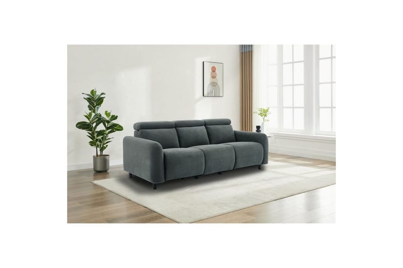 Reclinersofa uden hjørne Loft24 3-personers sofa Loft24 Skaane med 2 elektriske reclinere Grå Manchester - Møbler - Sofaer - Recliner sofaer - 3 personers biograsofa & reclinersofa