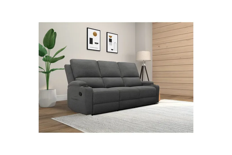 Reclinersofa uden hjørne Loft24 Sofa 3-personers Loft24 Dallas Grå Belfast-stof - Møbler - Sofaer - Recliner sofaer