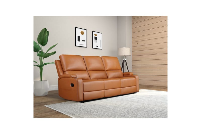 Reclinersofa uden hjørne Loft24 Sofa 3-personers Loft24 Dallas Brun Kunstlæder - Møbler - Sofaer - Recliner sofaer - 3 personers biograsofa & reclinersofa