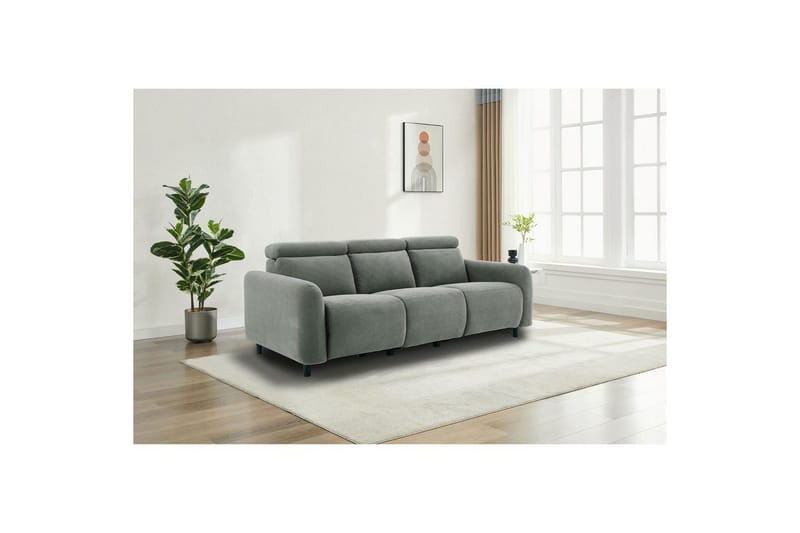 Skaane Dyb 3-personers Biografsofa med Recliner og Runde Armlæn i Stof - Grå - Møbler - Sofaer - Recliner sofaer - 3 personers biograsofa & reclinersofa