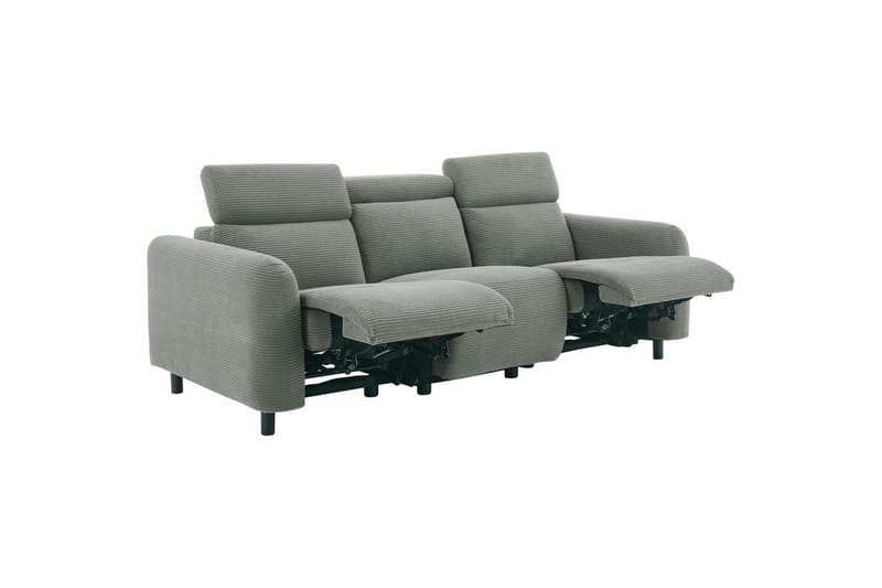 Skaane Dyb 3-personers Biografsofa med Recliner og Runde Armlæn i Stof - Grå - Møbler - Sofaer - Recliner sofaer - 3 personers biograsofa & reclinersofa