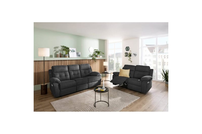 Sofa 2-sæders Lannilis Antracit, Stof/Træ/Metal - Antracit, Stof/Træ/Metal - Møbler - Sofaer - Recliner sofaer - 2 personers biografsofa & reclinersofa
