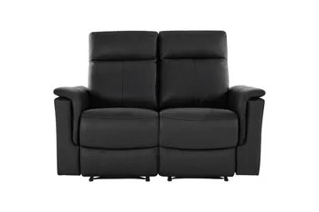 Sofa 2-sæders Southbrook Sort, Ægte læder/PU/Træ/Metal, Manuel liggestol - Sort, Ægte læder/PU/Træ/Metal, Manuel liggestol - Møbler - Sofaer - Recliner sofaer - 2 personers biografsofa & reclinersofa