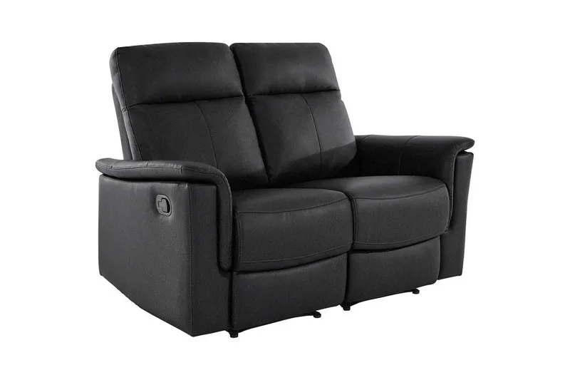 Sofa 2-sæders Southbrook Sort, Ægte læder/PU/Træ/Metal, Manuel liggestol, Sort, Ægte læder/PU/Træ/Metal, Manuel liggestol