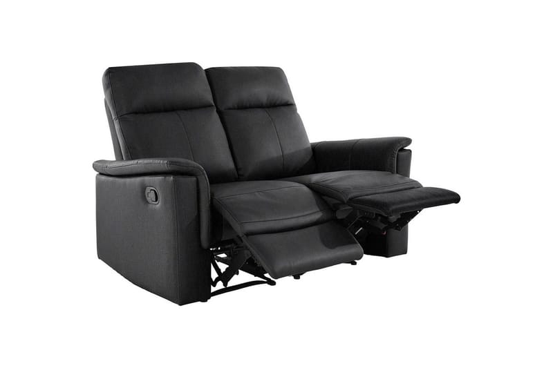 Sofa 2-sæders Southbrook Sort, Ægte læder/PU/Træ/Metal, Manuel liggestol - Sort, Ægte læder/PU/Træ/Metal, Manuel liggestol - Møbler - Sofaer - Recliner sofaer - 2 personers biografsofa & reclinersofa
