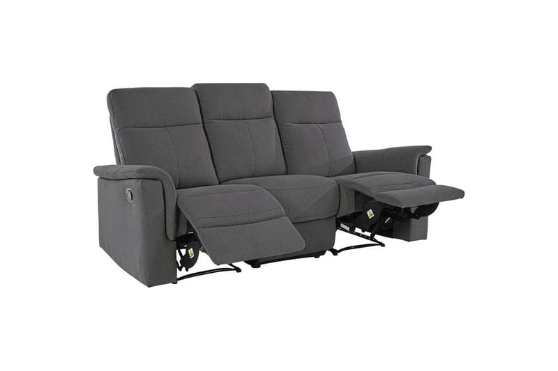 Sofa 3-sæders Southbrook Antracit, Stof/Træ/Metal, Manuel liggestol - Antracit, Stof/Træ/Metal, Manuel liggestol - Møbler - Sofaer - Recliner sofaer - 3 personers biograsofa & reclinersofa